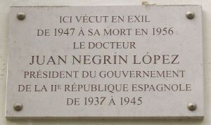 Plaque Juan Negrín López, 78 bis avenue Henri-Martin, Paris 16.jpg