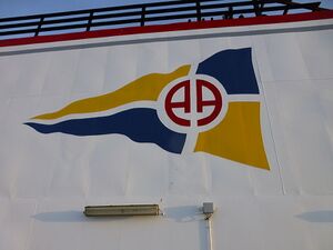 Bandera amarilla y azul con símbolo rojo central